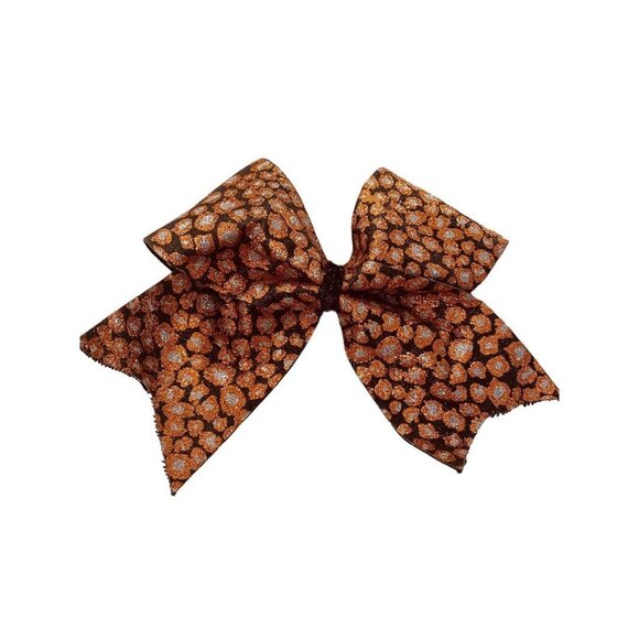 Girls Oversize Hair Bow 7.5" Elastic Ponytail Black Orange Silver Animal Print G - Picture 3 of 15